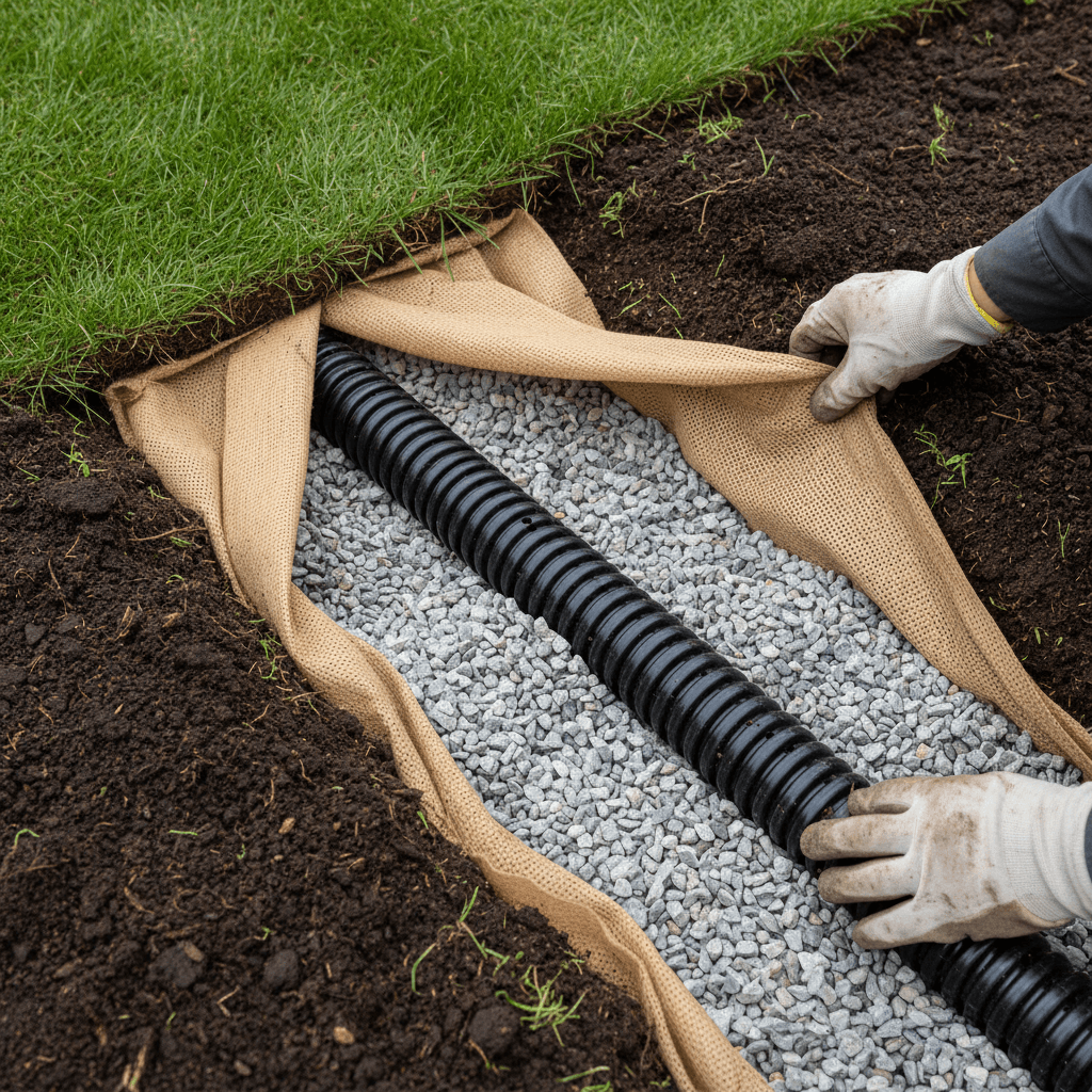Drainage system installation and grading work