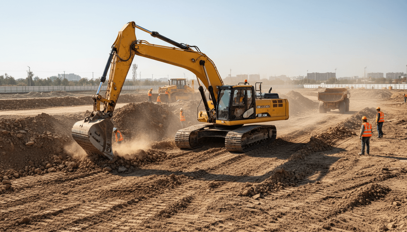 Excavation equipment on active construction site
